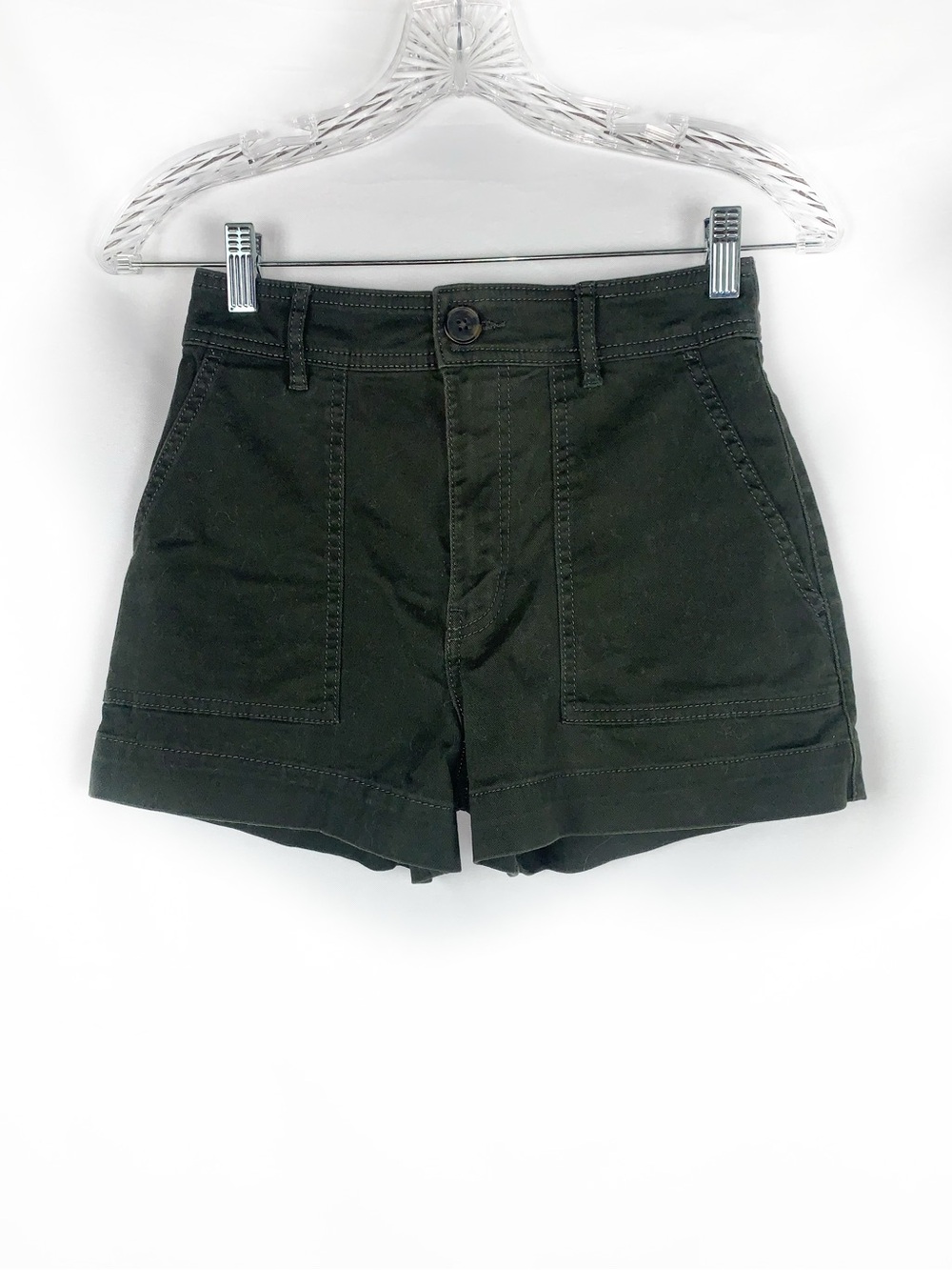 H&M Olive Green Cotton Shorts High Rise